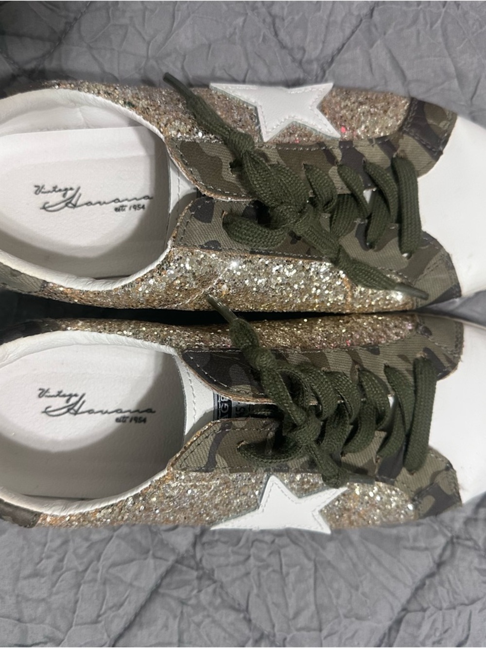 Vintage Havana Gold Glitter Camo Star Sneakers - Olive/Gold/White